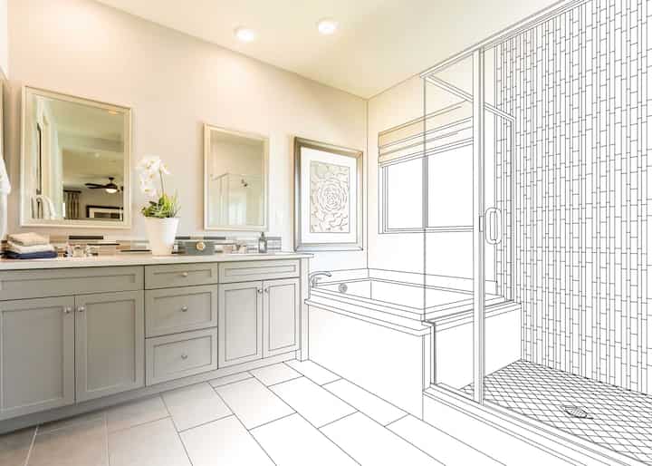 Blueprints show what a new shower and bathtub installation could do for a Woodland, CA bathroom.